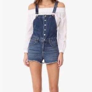 rag & bone Blue Denim Short Overalls - Womens Jeans: Size XXS